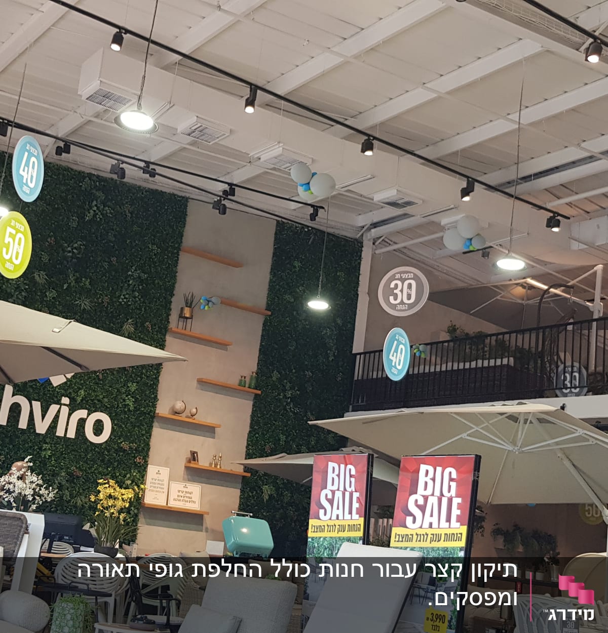 תאורה תעשייתית תלויה מהתקרה בחנות